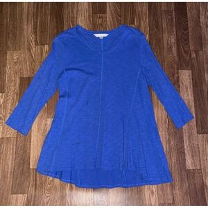 Erin‎ London Blue V Neck Long Sleeve Tunic Shirt Top Womens Size S Cotton
